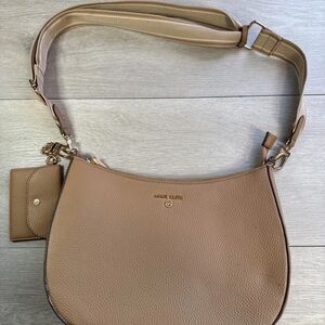 Anne Klein Women Brand Logo Cross Body Bag With Coin Pouch in tan